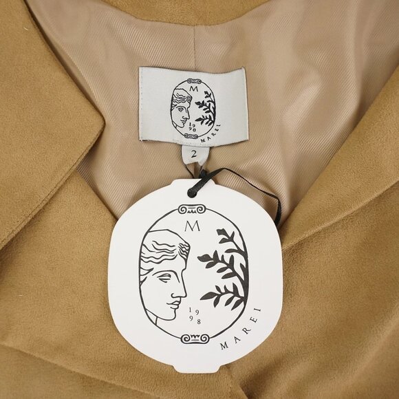 Marei 1998 Faux Suede Robe Jacket Coat in Tan Brown Vegan Sustainable Leather - Picture 11 of 14